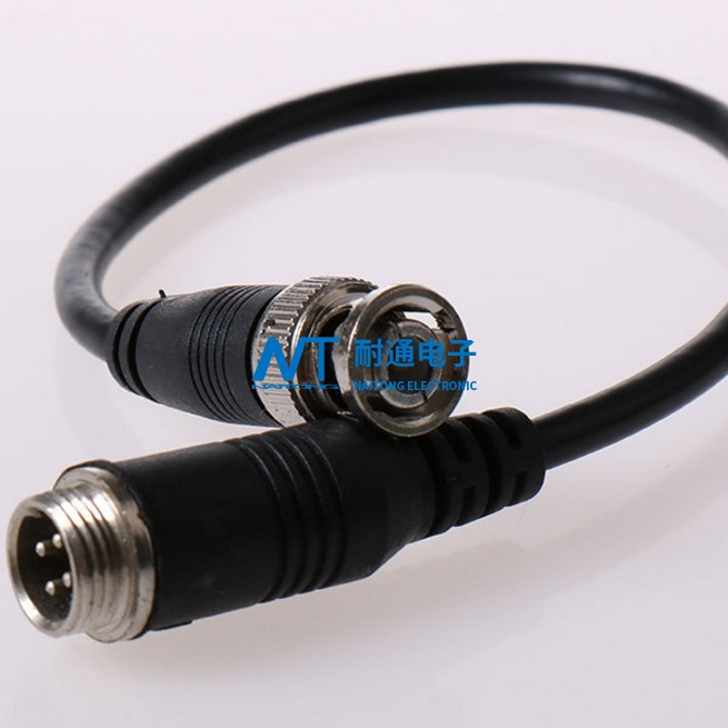 gx12航空插頭轉(zhuǎn)BNC線bnc to m12，航插線4芯BNC監(jiān)控?cái)z像機(jī)線